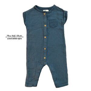 Little Planet 6m Organic Blue Muslin Romper